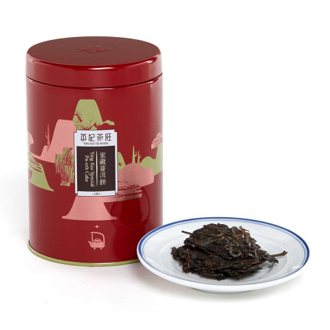 英記茶荘　缶入り茶葉　上等プーアル青餅　１５０ｇ