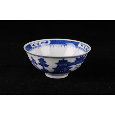 Blue & White China Mountains Curve Edge Bowl 5 inches