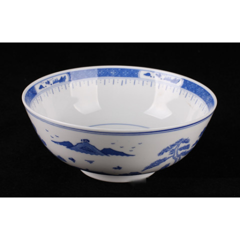 Blue & White China Mountains Curve Edge Bowl 8 inches