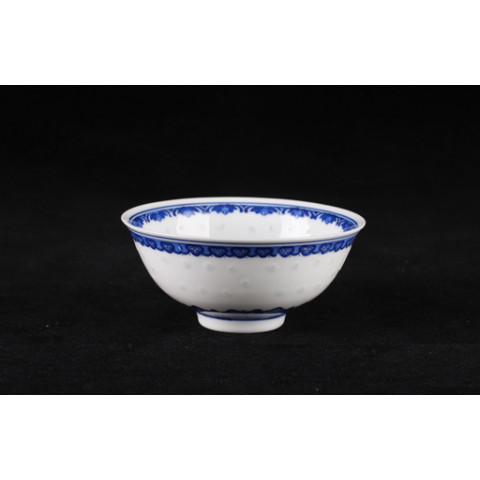 Blue & White China Translucent Dot Pattern Curve Edge Bowl 5 inches
