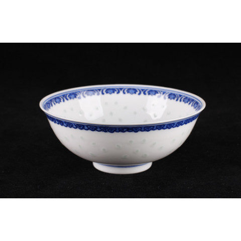 Blue & White China Translucent Dot Pattern Curve Edge Bowl 6 inches