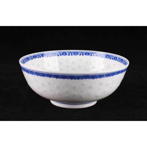 Blue & White China Translucent Dot Pattern Soup Bowl 8 inches