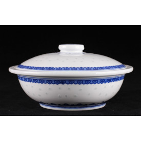 Blue & White China Translucent Dot Pattern Steam Pot with Lid 9 inches