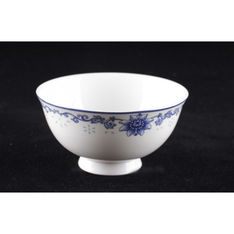 Blue & White China Lotus Translucent Pattern Curve Edge Bowl 5 inches