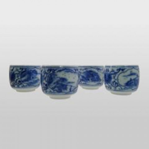 Ying Kee Tea House Blue and white Porcelain Cup Set 4 Cups