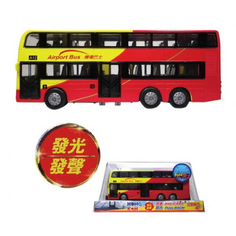 Sun Hing Toys Hong Kong Double Decker Bus Airport Bus Red and Yellow Color with Sound & Bright Flashing Light 9.5cm x 20.5cm x 4.5cm