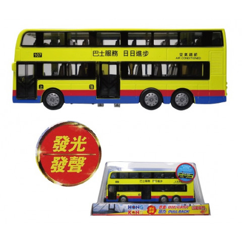 新興玩具　香港の２階建バス（イエロー）　光る＆音声真似　９．５ｃｍ × ２０．５ｃｍ × ４．５ｃｍ