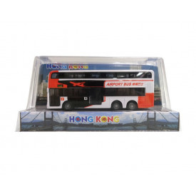 Sun Hing Toys Hong Kong Double Decker Bus Airport Bus White and Orange Color 20cm x 5cm x 9cm