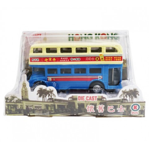 Sun Hing Toys Hong Kong Old Bus Blue Color 16cm x 9cm x 7cm