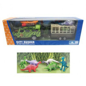 Sun Hing Toys Green Trailer and Dinosaurs Set with pull-back function