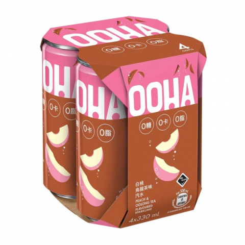 OOHA Sparkling Water Peach and Oolong Tea Flavoured 330ml x 4 cans