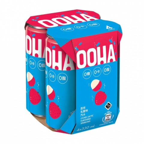 OOHA Sparkling Water Lychee Lactic Flavoured 330ml x 4 cans