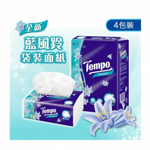 Tempo Facial Tissue Soft Pack 4 ply Bluebell 4 packs