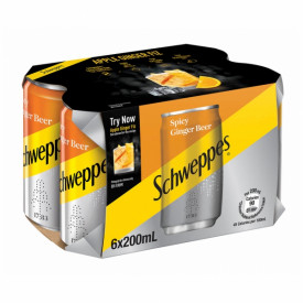 Schweppes Spicy Ginger Beer Soda Mini Can 200ml x 6 cans