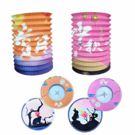 Moon Festival Paper Lantern with LED Flashing Light and Pole 2 pieces 1 set