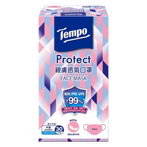 Tempo 得寶 Protect口罩 中童尺寸 淡粉紅 30個