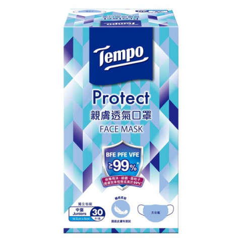 Tempo 得寶 Protect口罩 中童尺寸 天空藍 30個