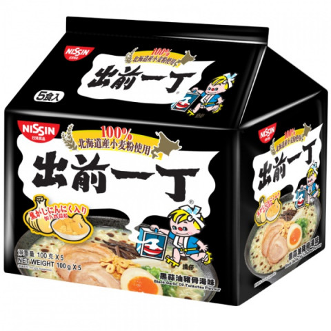 日清　即席麺　出前一丁　北海道産小麦粉使用　黒マー油とんこつ　１００ｇ × ５袋