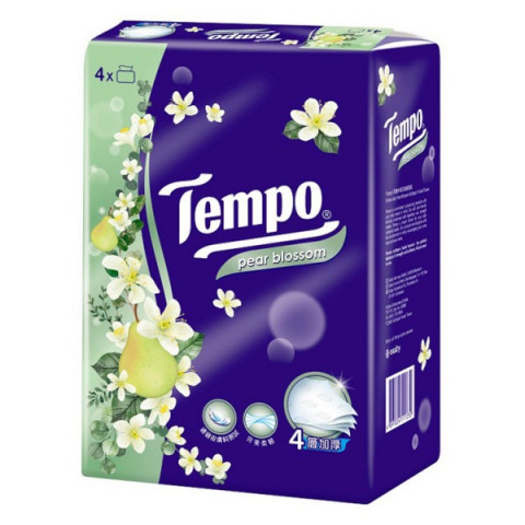 Tempo Facial Tissue Soft Pack 4 ply Pear Blossom 4 packs
