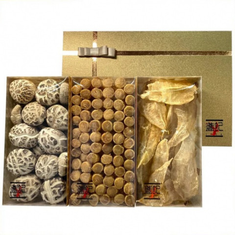 盞記 雜錦海味禮盒 特選天白花菇、日本北海道元貝、生曬原色小花膠